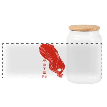 Red Alien Skull - Panoramic Cookie Jar with Wooden Lid - white - Front