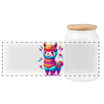 Alpaca - Panoramic Cookie Jar with Wooden Lid - white - Front