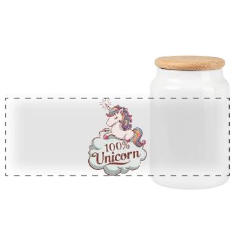 100% Licorne - Design de licorne authentique - Boîte à biscuits avec couvercle en bois - blanc - Devant