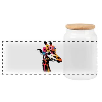 Giraffe - Panoramic Cookie Jar with Wooden Lid - white - Front