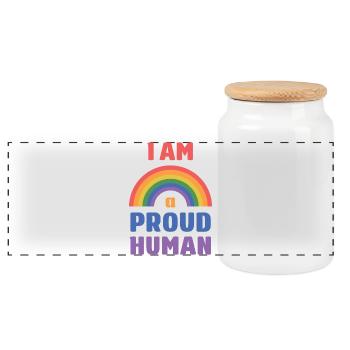 LGBT Pride Month - I am a Proud Human - Panoramic Cookie Jar with Wooden Lid - white - Front