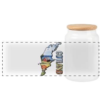 Watercolor Map of Gotland - Panoramic Cookie Jar with Wooden Lid - white - Front