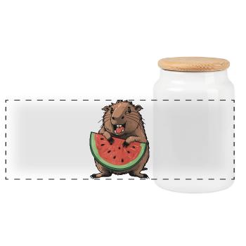 Capybara mangeant de la pastèque - Boîte à biscuits avec couvercle en bois - blanc - Devant