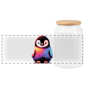Pingouin - Boîte à biscuits avec couvercle en bois - blanc - Devant