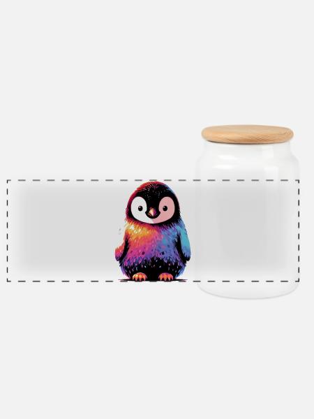Pinguin - Panorama Keksdose mit Holzdeckel - Weiß