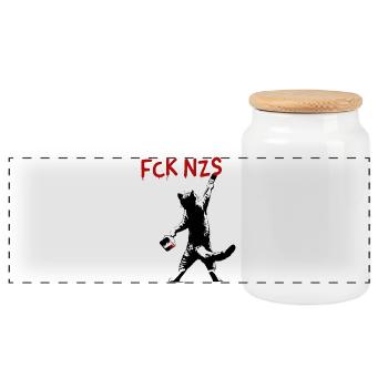 FCK NZS Katze gegen Rassismus Streetart Stil - Panorama Keksdose mit Holzdeckel - Weiß - Vorne