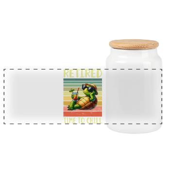 Retired pensioners - Panoramic Cookie Jar with Wooden Lid - white - Front