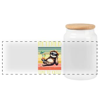 Retired Retired Sloth - Panoramic Cookie Jar with Wooden Lid - white - Front
