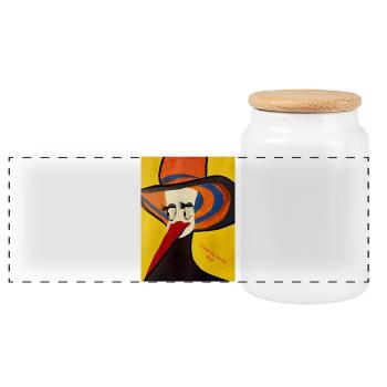 Creative pelican with hat - Panoramic Cookie Jar with Wooden Lid - white - Front