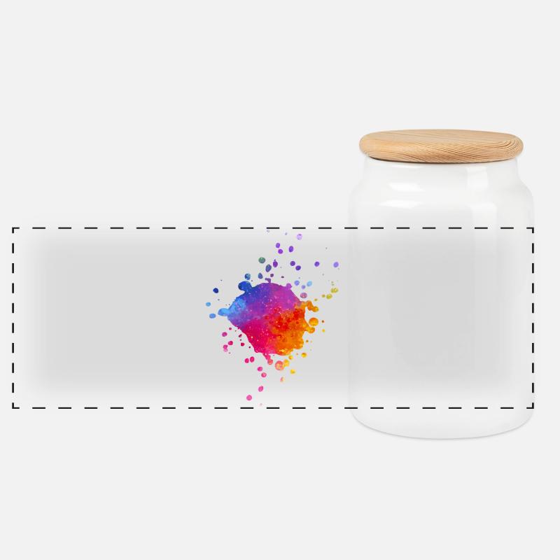 Bunte Farbspritzer - Farbverlauf Aquarell - Panorama Keksdose mit Holzdeckel - Weiß