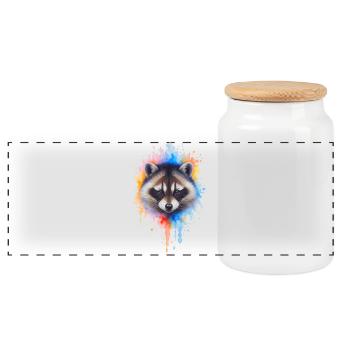 Explosion de couleurs aquarelle de raton laveur - Boîte à biscuits avec couvercle en bois - blanc - Devant