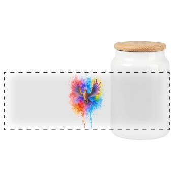 Rauschender Aquarell Phoenix - Panorama Keksdose mit Holzdeckel - Weiß - Vorne
