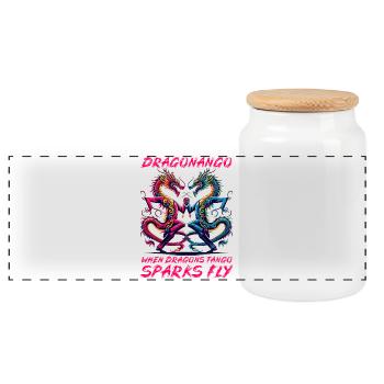 Dragonango: When Dragons Tango, Sparks Fly! - Panoramic Cookie Jar with Wooden Lid - white - Front