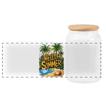 Sommerliche tropische Strandszene - Panorama Keksdose mit Holzdeckel - Weiß - Vorne