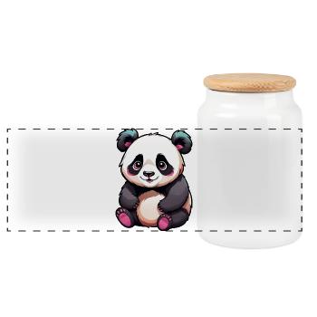 Niedlicher Cartoon Panda Bär - Panorama Keksdose mit Holzdeckel - Weiß - Vorne