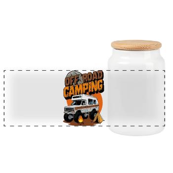 Camping tout-terrain - Boîte à biscuits avec couvercle en bois - blanc - Devant