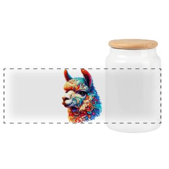 Alpaca - Panoramic Cookie Jar with Wooden Lid - white - Front