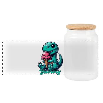 Mignon T-Rex avec dinosaure de glace cadeau - Boîte à biscuits avec couvercle en bois - blanc - Devant