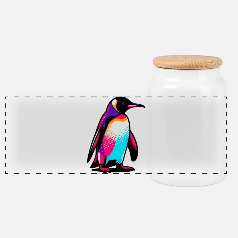 Pinguin - Panorama Keksdose mit Holzdeckel - Weiß