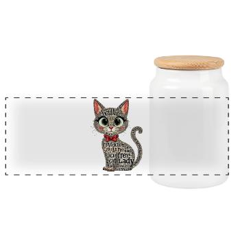 CAT LADY, TEXT ART, TYPOGRAPHY - Panoramic Cookie Jar with Wooden Lid - white - Front