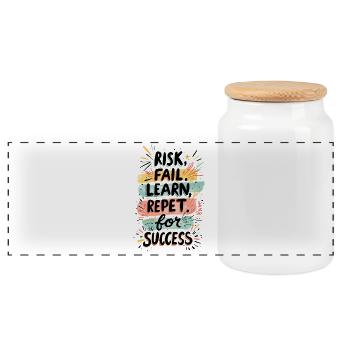 RISK FAIL LEARN REPEAT FOR SUCCESS - Panoramic Cookie Jar with Wooden Lid - white - Front
