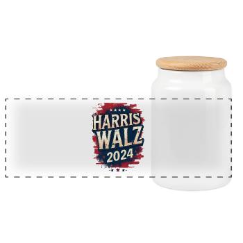 HARRIS WALZ 2024, KAMALA HARRIS FOR PRESIDENT - Panoramic Cookie Jar with Wooden Lid - white - Front