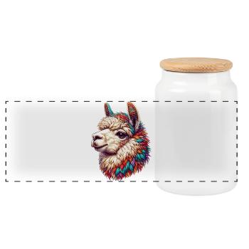 Alpaca - Panoramic Cookie Jar with Wooden Lid - white - Front