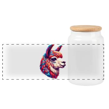 Alpaca - Panoramic Cookie Jar with Wooden Lid - white - Front