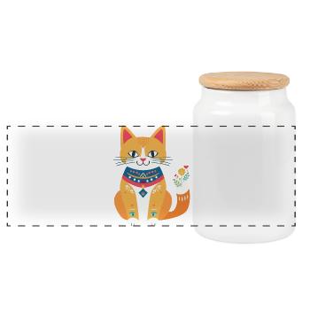 süße Folklore-Katze - Panorama Keksdose mit Holzdeckel - Weiß - Vorne