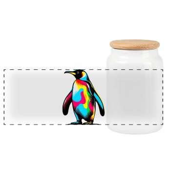 Pingouin - Boîte à biscuits avec couvercle en bois - blanc - Devant