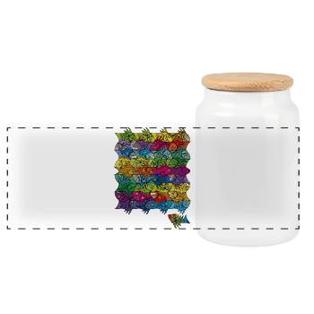 Fish Tessellation Ambigram Escher Style XXV - Panoramic Cookie Jar with Wooden Lid - white - Front