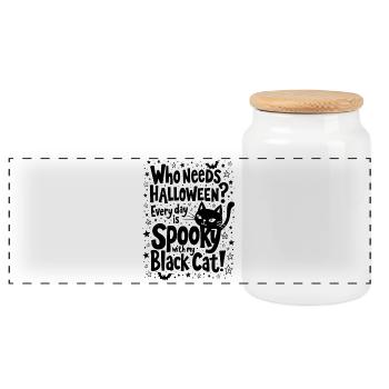 TOUS LES JOURS SONT EFFRAYANTS AVEC MON CHAT NOIR, HALLOWEEN - Boîte à biscuits avec couvercle en bois - blanc - Devant