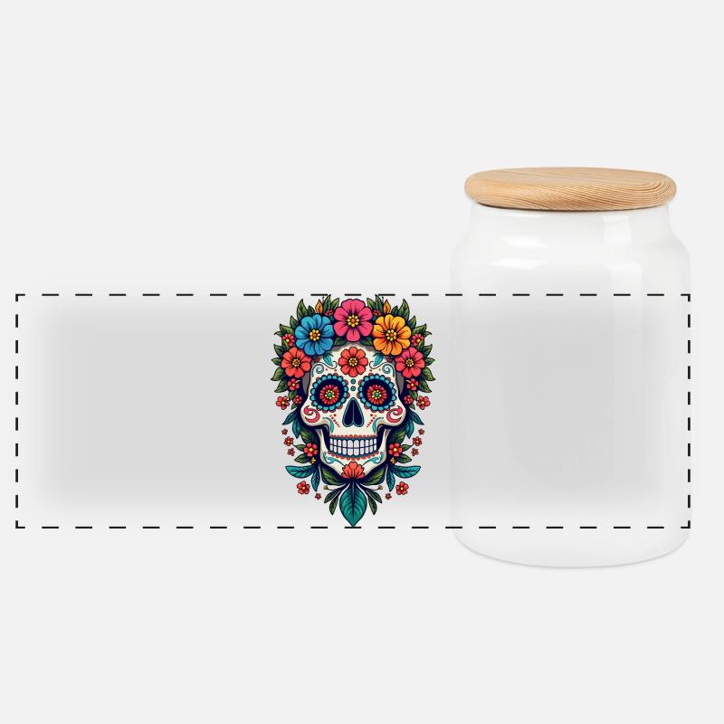 Festlicher Dia de los Muertos, Tag der Toten - Panorama Keksdose mit Holzdeckel - Weiß