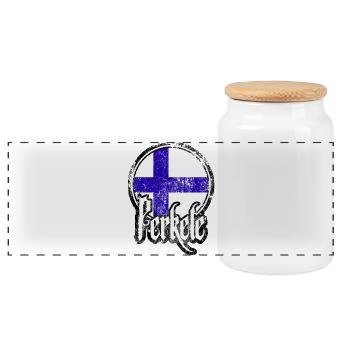 Suomi Perkele — Finnish Devil - Panoramic Cookie Jar with Wooden Lid - white - Front