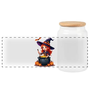 SPELLCASTING WITCH HALLOWEEN - Panoramic Cookie Jar with Wooden Lid - white - Front