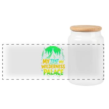 MEIN ZELT, MEIN WILDNISPALAST, CAMPING - Panorama Keksdose mit Holzdeckel - Weiß - Vorne
