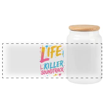 LIFE NEEDS A KILLER SOUNDTRACK, MUSIC - Panoramic Cookie Jar with Wooden Lid - white - Front
