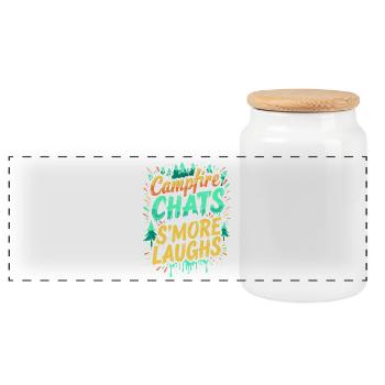 CAMPFIRE CHATS AND S’MORE LAUGHS - Panoramic Cookie Jar with Wooden Lid - white - Front