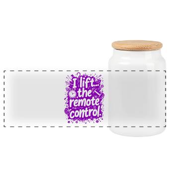 I LIFT... THE REMOTE CONTROL, FUNNY GYM QUOTE - Panoramic Cookie Jar with Wooden Lid - white - Front