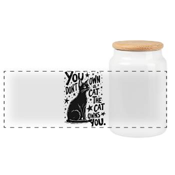 YOU DON’T OWN A CAT, THE CAT OWNS YOU - Panoramic Cookie Jar with Wooden Lid - white - Front