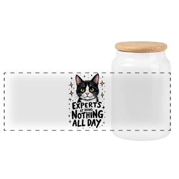 LES CHATS : DES EXPERTS DANS L’ART DE NE RIEN FAIRE TOUTE LA JOURNÉE - Boîte à biscuits avec couvercle en bois - blanc - Devant
