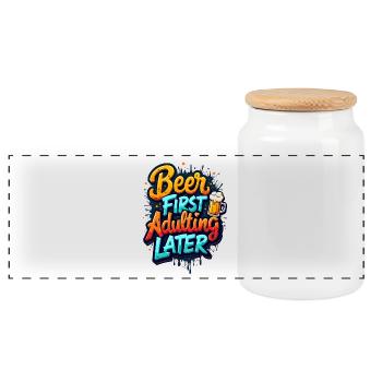 LA BIÈRE D’ABORD, L’ÂGE ADULTE ENSUITE - Boîte à biscuits avec couvercle en bois - blanc - Devant