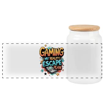 GAMING: MY REALITY ESCAPE PLAN - Panoramic Cookie Jar with Wooden Lid - white - Front