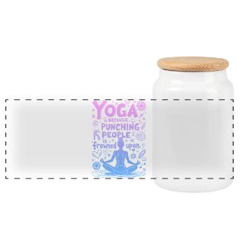 YOGA : PARCE QUE FRAPPER LES GENS EST MAL VU - Boîte à biscuits avec couvercle en bois - blanc - Devant