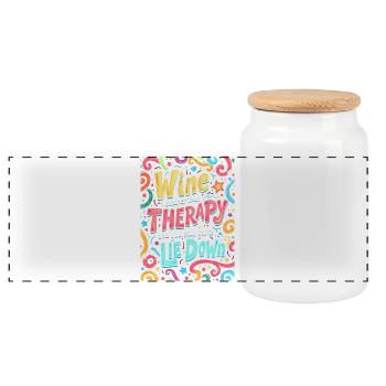 WINE: CHEAPER THAN THERAPY - Panoramic Cookie Jar with Wooden Lid - white - Front