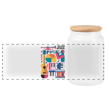 Design coloré sur le thème de la musique - Boîte à biscuits avec couvercle en bois - blanc - Devant