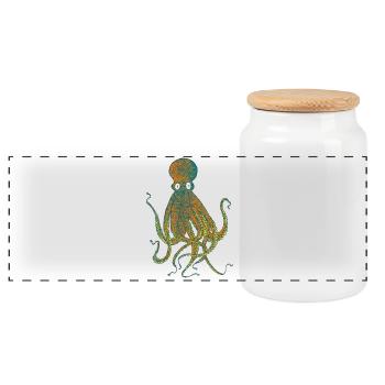 Octopus - Panoramic Cookie Jar with Wooden Lid - white - Front