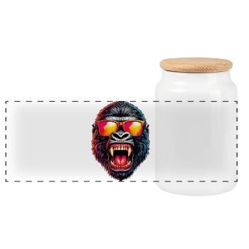 Gorilla - Panoramic Cookie Jar with Wooden Lid - white - Front