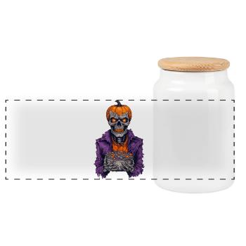 Halloween Skeleton Candy - Panoramic Cookie Jar with Wooden Lid - white - Front