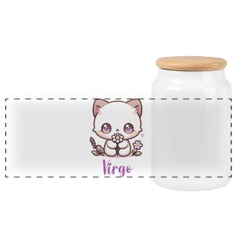 Cute Virgo Zodiac Astrology Gift - Panoramic Cookie Jar with Wooden Lid - white - Front